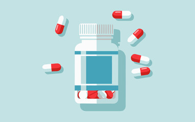 Medical Prescription Bottle with Capsules &ndash; Flat Design