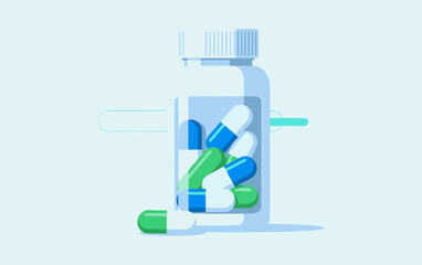 Medical Prescription Bottle with Capsules &ndash; Flat Design