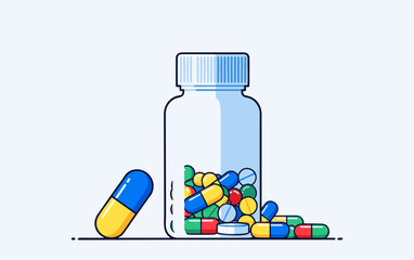 Medical Prescription Bottle with Capsules &ndash; Flat Design
