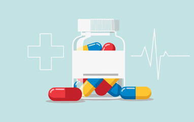 Medical Prescription Bottle with Capsules &ndash; Flat Design