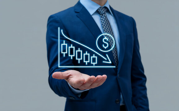 Businessman Holding Financial Crisis Icon with Stock Market Crash Chart