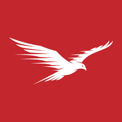Vector art of a dynamic white eagle soars against a vibrant red backdrop, symbolizing freedom, power, and grace in a minimalist yet striking design