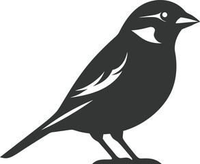 Silhouette of a small bird with stylized wing detail on a white background avian animal