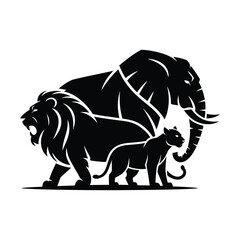 Wildlife Silhouette Set | Lion, Elephant, and Panther Vector Illustration of African Safari Animals