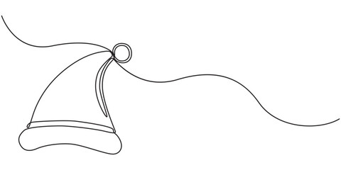 Continuous one line drawing of Christmas Santa Claus hat, Santa Claus hat, single line art element, minimalist sketch line vector illustration, Christmas.