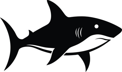 Obraz premium Black Silhouette of a Great White Shark on White Background marine ocean