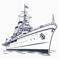 Obraz premium Stylized illustration of a large classic warship or cruiser sailing on the ocean waves