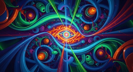 Abstract digital art eye with vibrant colors and swirling patterns