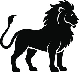 Black Silhouette of a Majestic Lion Standing Profile on White Background animal mammal