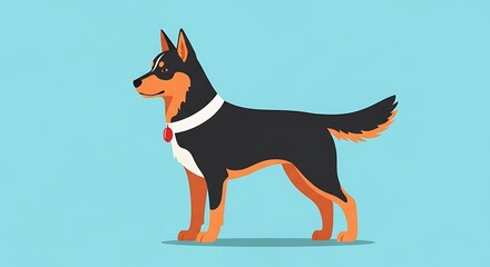 Stylized cartoon dog illustration standing alert against a clean blue background perfect for educational content or