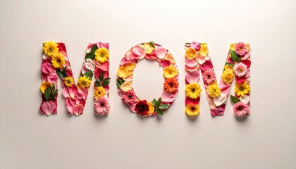 Floral Tribute to Mothers Artistic Display of Petals and Blossoms Spell Out MOM