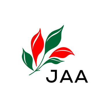 Modern Nature Inspired Logo with Red and Green Leaves, JAA Later Logo, Abstract Botanical Logo with Elegant Typography , 
