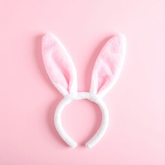 Minimalist Easter Fun Fluffy Pink Bunny Ears Headband on a Delicate Pastel Pink Background for a Festive Celebration