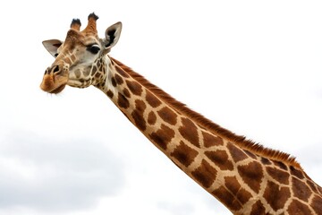 Naklejka premium Giraffe isolated on white background, portrait of a beautiful wild animal