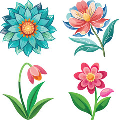 Set of floral elements. Romantic flower collection with flowers, twigs, leaves, herbs and berries. Vector design isolated on white background.
