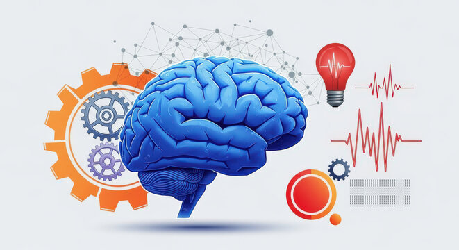 Artificial Intelligence Brain Power Concept with Gears, Lightbulb, and Neural Network Connections Representing Innovation, Problem Solving, and Cognitive Abilities