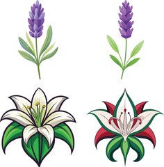 Set of floral elements. Romantic flower collection with flowers, twigs, leaves, herbs and berries. Vector design isolated on white background.
