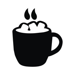 Illustration of a mug of hot chocolate with marshmallows isolated on white background, perfect for cozy winter themes