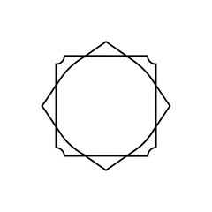 Geometric shapes overlapping black outline silhouette