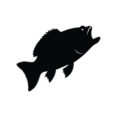 Silhouette of a fish with its mouth open isolated on white background, capturing the essence of aquatic life