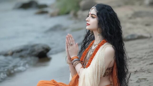 Mythical Ganga form: divine current, sacred tide, spiritual stream, celestial trace, holy wave, moksha thread, karmic wash, festive dip, eternal flow, Ganga Dashahara, river soul, heavenly grace