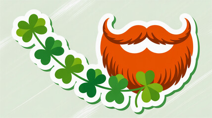 Stylized Orange Beard and Mustache Decorated with Green Shamrock Leaves st patricks day leprechaun