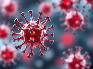 Rendered Coronaviruses Spread on Blurred Blue Backdrop Showing Microscopic Detail