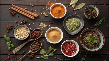 Flat Lay of Colorful Spices and Herbs —AI GENERATED