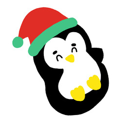 A penguin wearing a red hat and green hat