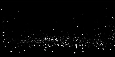 Black and white abstract background with falling snow and shiny particles like stars on a rainy night