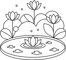 Enchanted Lily Pond Coloring Page – Tranquil Water Garden Illustration