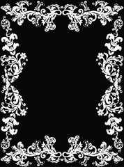 abstract decorated white flower frame on black