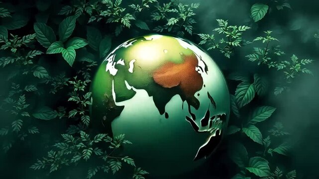 Digital Network Grid Connecting the Green Earth Globe in Dark Space, Rotating Loop