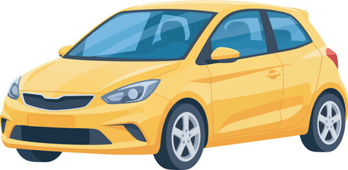 A yellow compact car is shown in a vector illustration, angled in a three-quarter view.