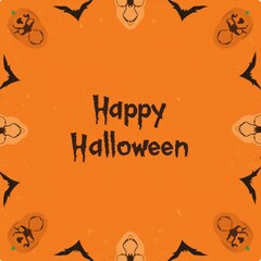 Halloween background with pumpkins, bats and festive decoration