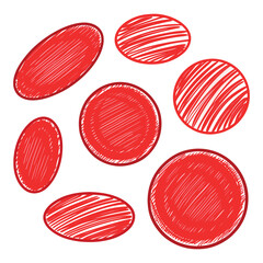 Draw red blood cells in a sketch style with bold red shading and white background.
