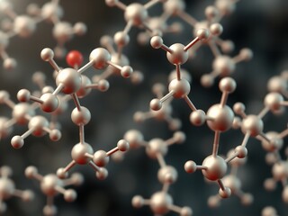 Complex atom structure with unique red atom, molecular arrangement rendering