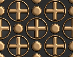 Obraz premium Gold plus signs and circles on a dark gray background