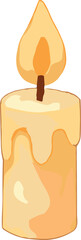 A glowing candle illustration with a warm yellow flame and wax dripping down the sides, symbolizing light, hope, and coziness.