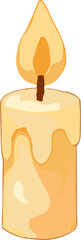A glowing candle illustration with a warm yellow flame and wax dripping down the sides, symbolizing light, hope, and coziness.