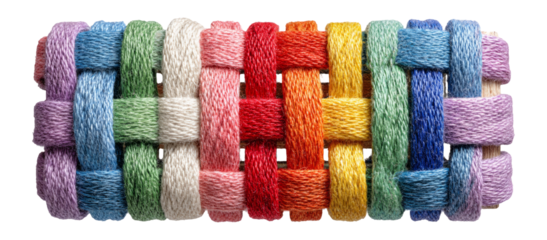 Colorful Woven Threads in Various Shades Laid Out on a Transparent Background