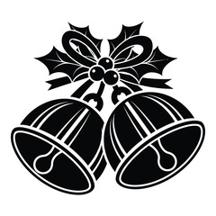Christmas bells with holly and bow festive holiday decorative element silhouette silhouette