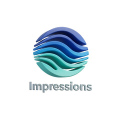Abstract blue and green waves forming a circle with the word impressions below, isolated on transparent background