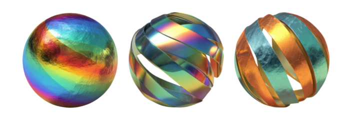 Colorful Iridescent Spheres with Unique Patterns and Transparent Background