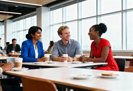 Diverse Business Colleagues Enjoying Coffee Break and Discussion in Modern Office
