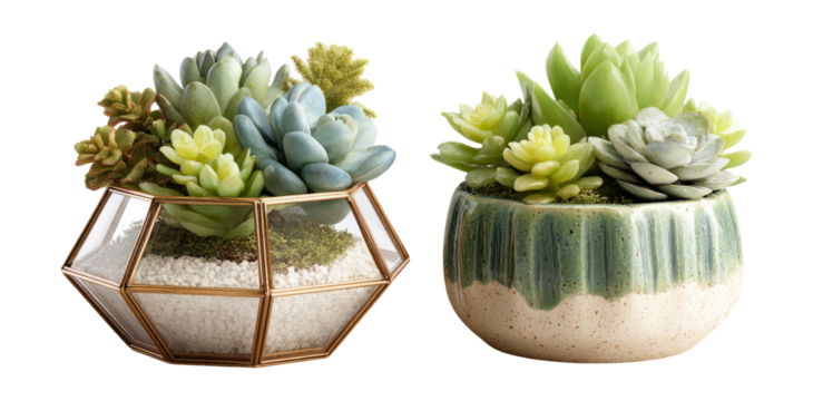 Elegant Succulent Arrangements in Geometric Vases for Home Decor and Aesthetics - Powered by Adobe