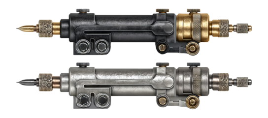 Realistic Tattoo Machine Illustration in Black, Gold, and Silver on Transparent Background