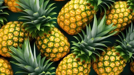 Fototapeta premium Vibrant array of fresh pineapples with leafy crowns.
