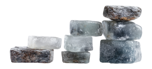 Isolated Ice Blocks with Unique Textures and Shapes on Transparent Background