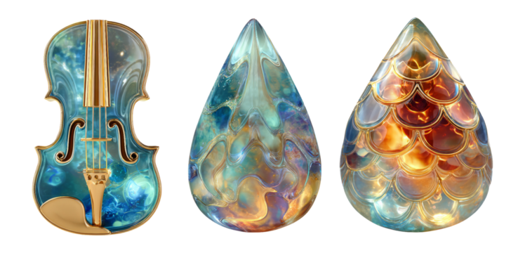 Colorful Abstract Musical Violin and Decorative Droplet Shapes on Transparent Background - Powered by Adobe